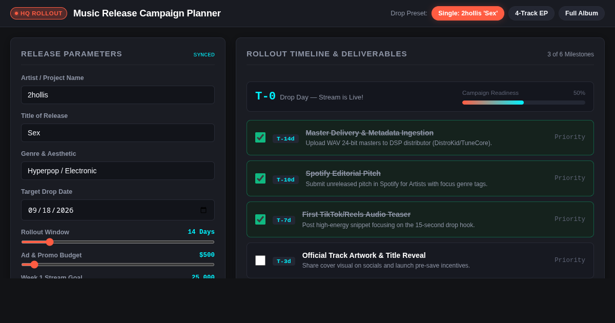 Music Release Campaign Planner — Rollout & Stream Velocity Tool preview