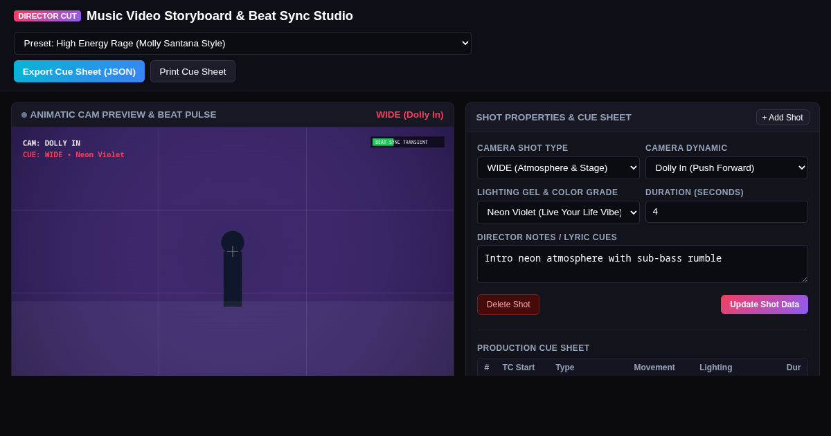 Music Video Storyboard & Beat Sync Studio | Live Your Life Visualizer preview