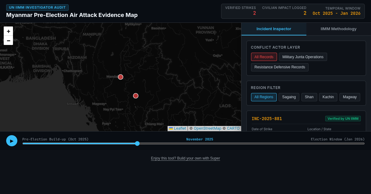 Myanmar Pre-Election Air Attack Evidence Map & UN Investigator Timeline preview