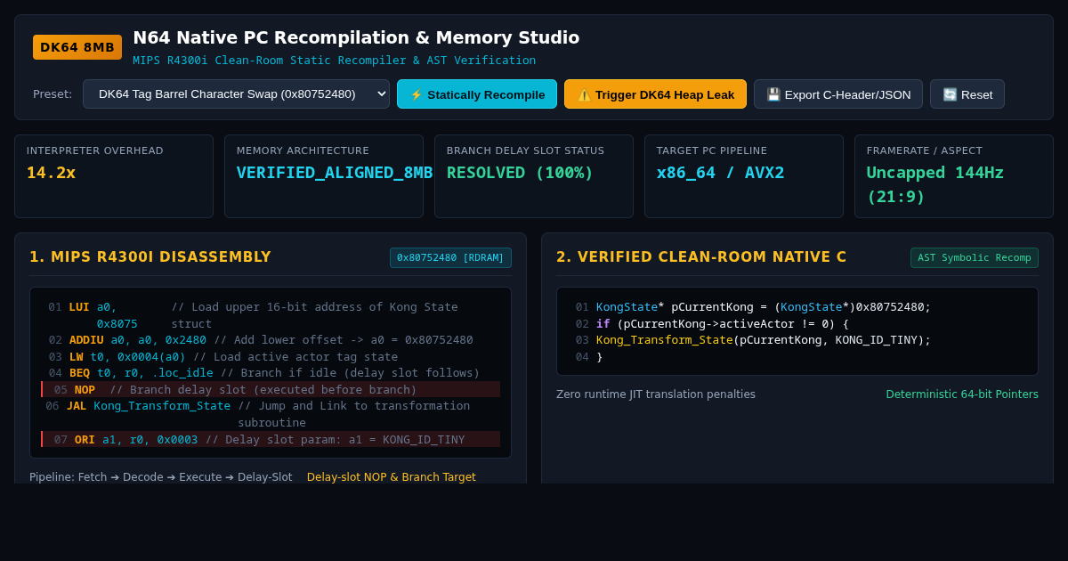 N64 Native PC Recompilation & Memory Studio preview
