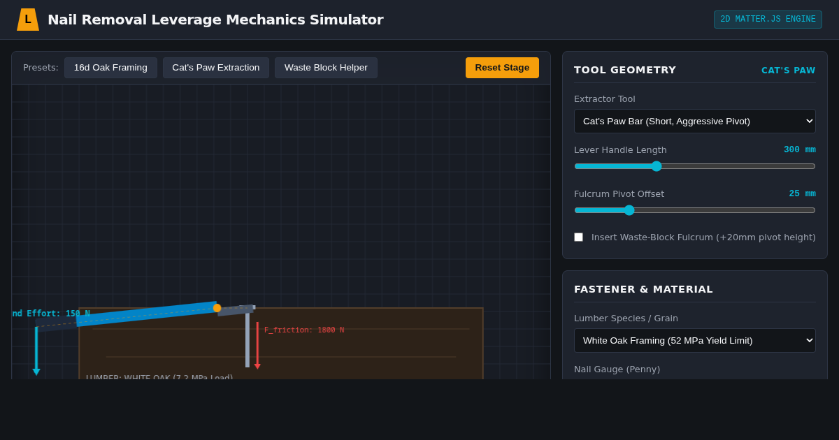 Nail Removal Leverage Mechanics Simulator | Carpentry Physics Tool preview