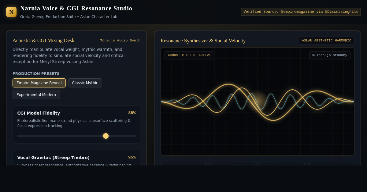 Narnia Voice & CGI Resonance Studio | Aslan Casting Simulator preview