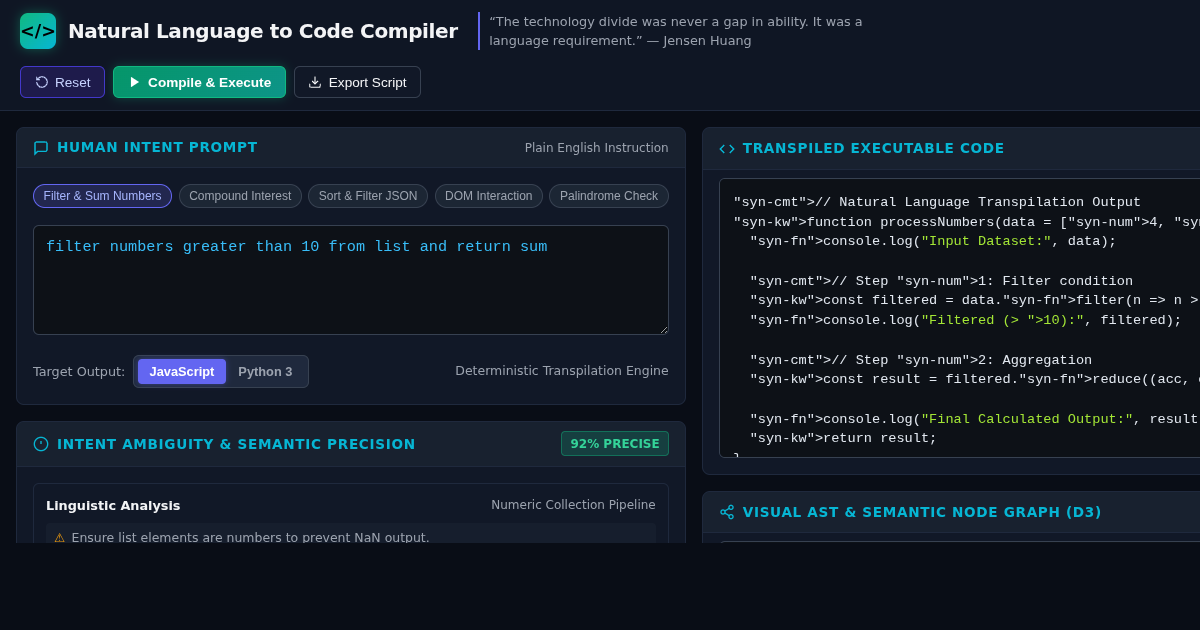 Natural Language Code Compiler & Intent Bridge preview