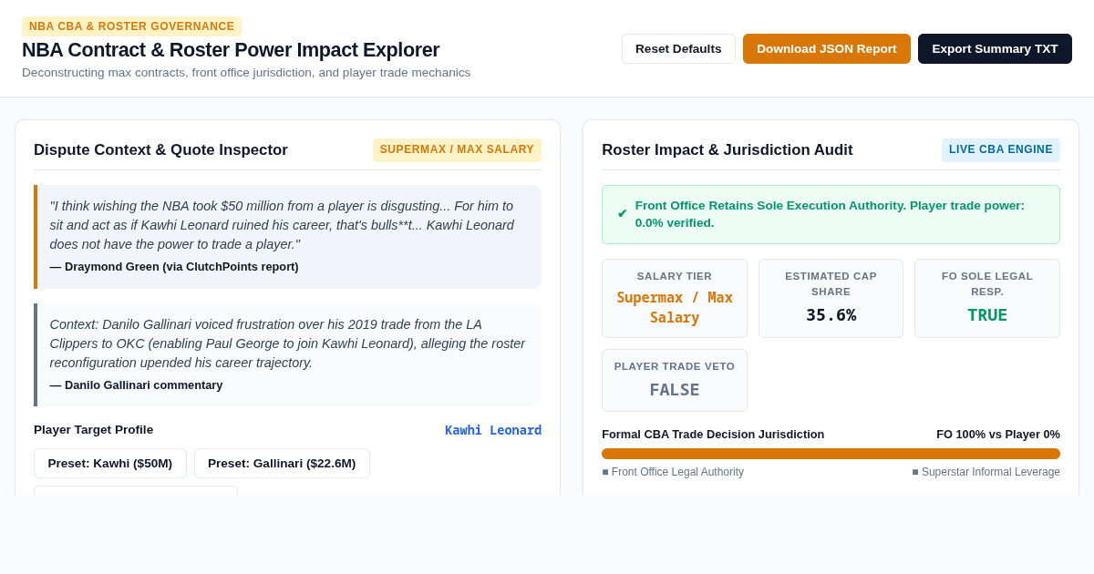 NBA Contract & Roster Power Impact Explorer preview