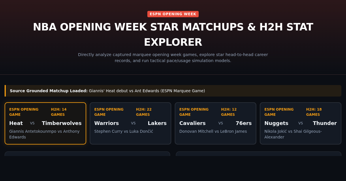 NBA Opening Week Star Matchups & H2H Stat Explorer preview