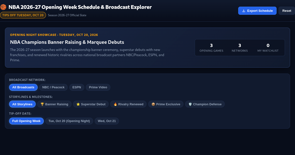 NBA 2026-27 Opening Week Schedule & Broadcast Explorer preview