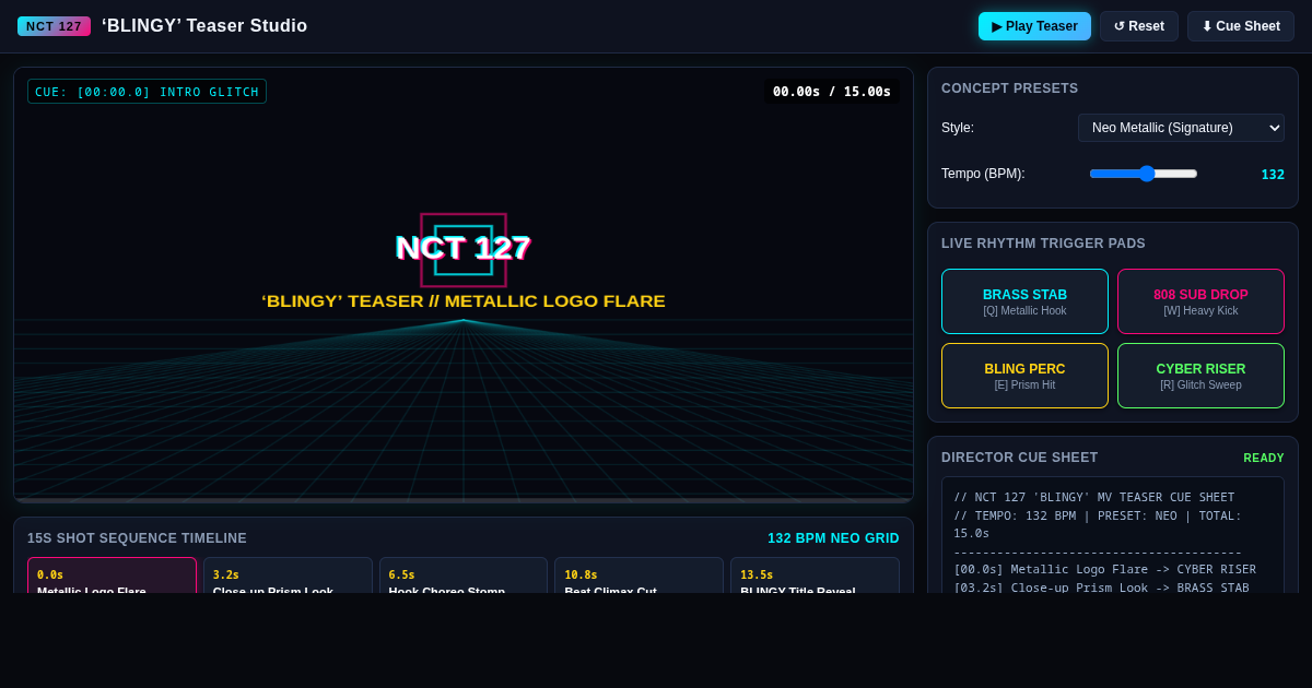 NCT 127 ‘BLINGY’ MV Teaser Director & Beat Matrix preview