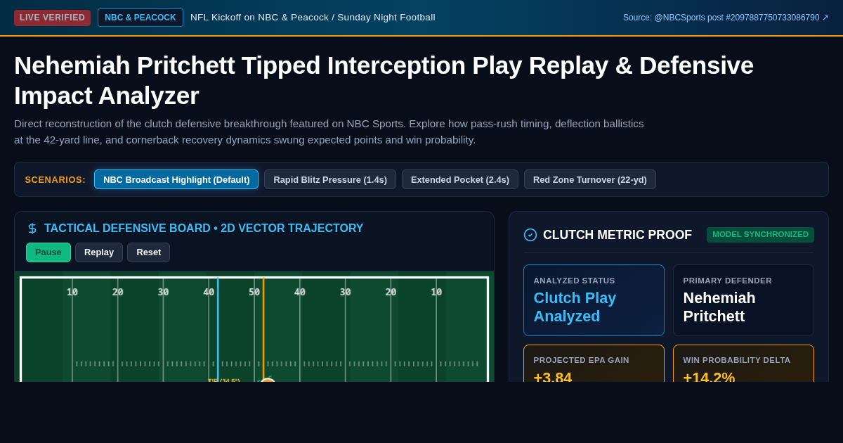 Nehemiah Pritchett Tipped Interception Play Replay & Defensive Impact Analyzer preview