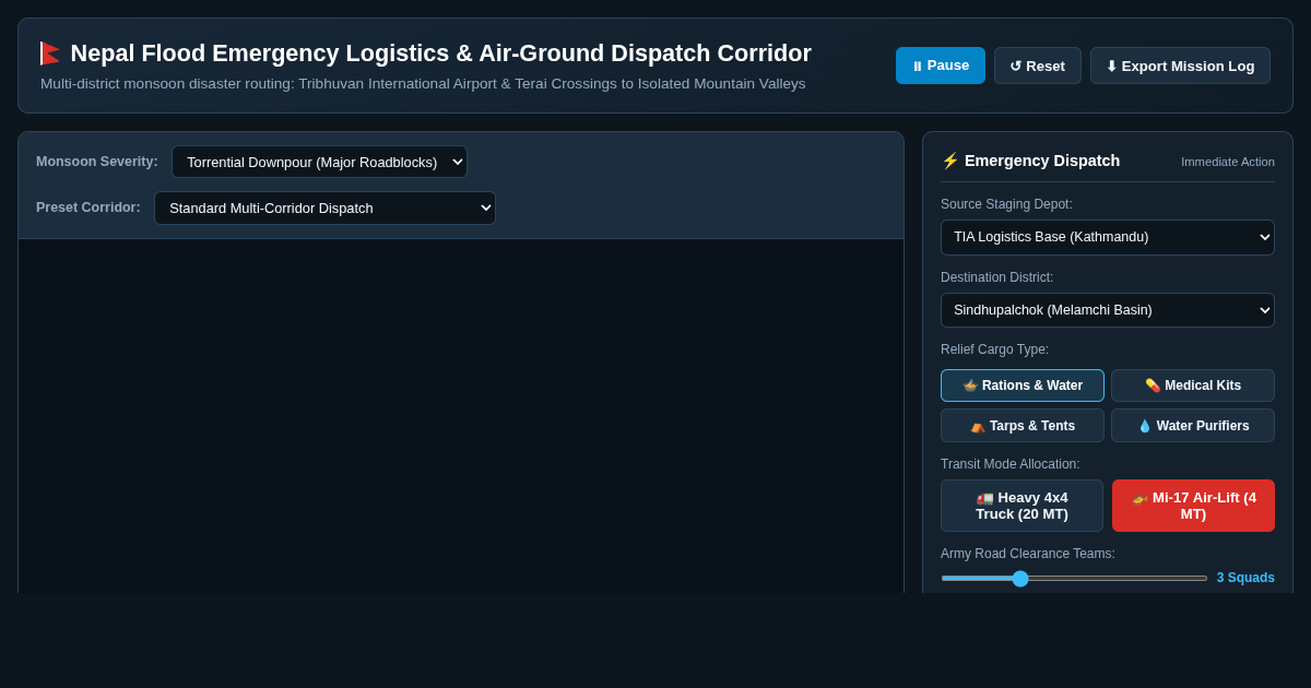 Nepal Flash Flood Relief Logistics Corridor & Dispatch Simulator preview