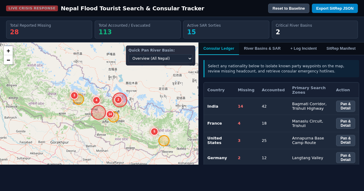 Nepal Flood Tourist Search & Consular Tracker preview