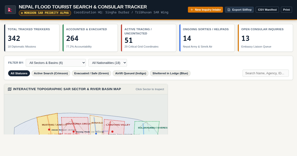 Nepal Flood Tourist Search & Consular Coordination Tracker preview