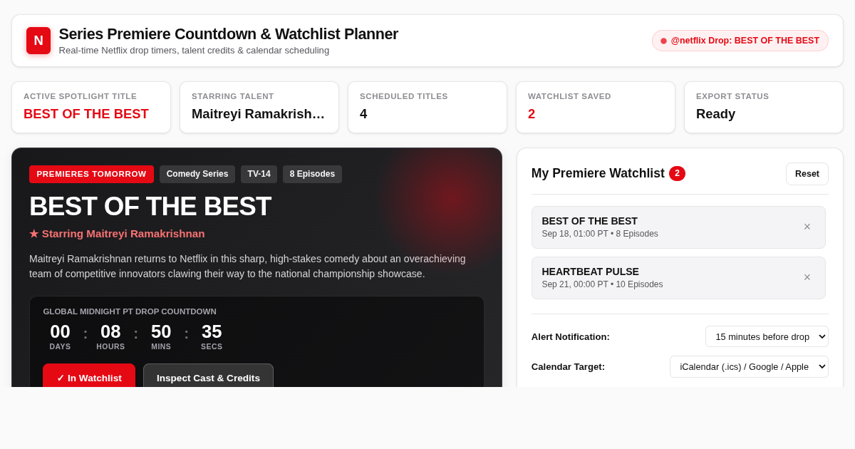 Netflix Series Premiere Countdown & Watchlist Planner preview