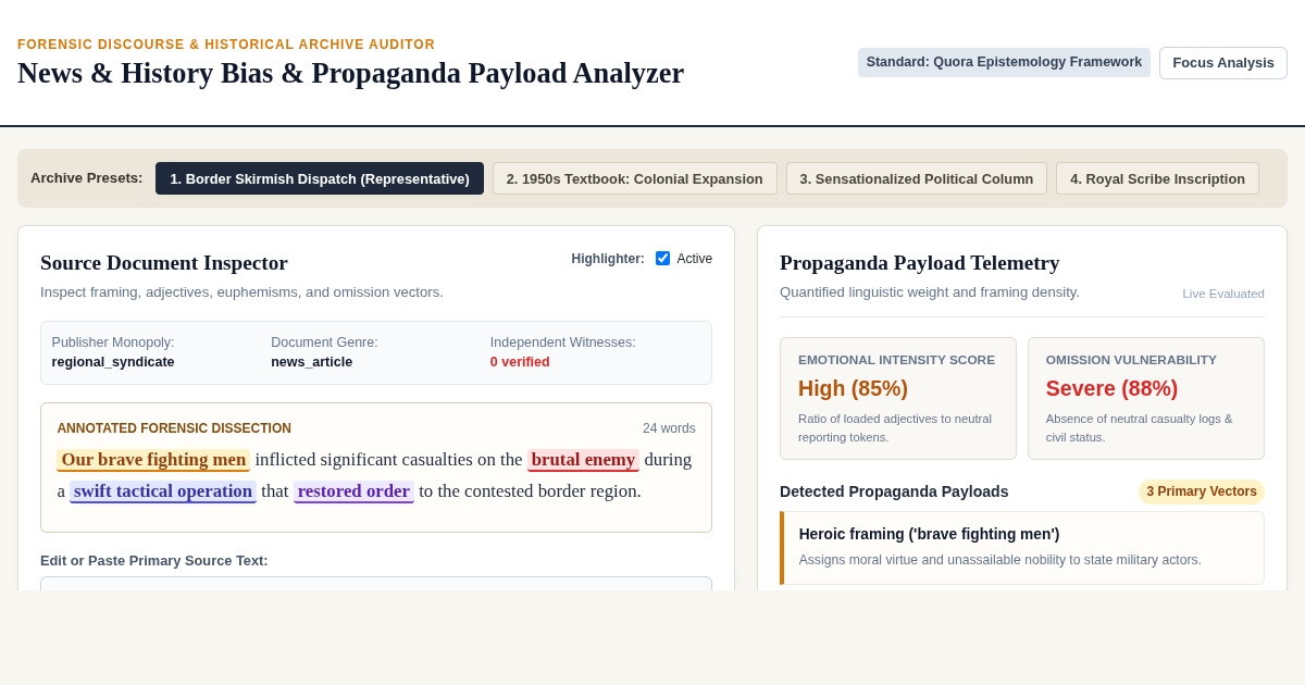 News & History Bias & Propaganda Payload Analyzer preview