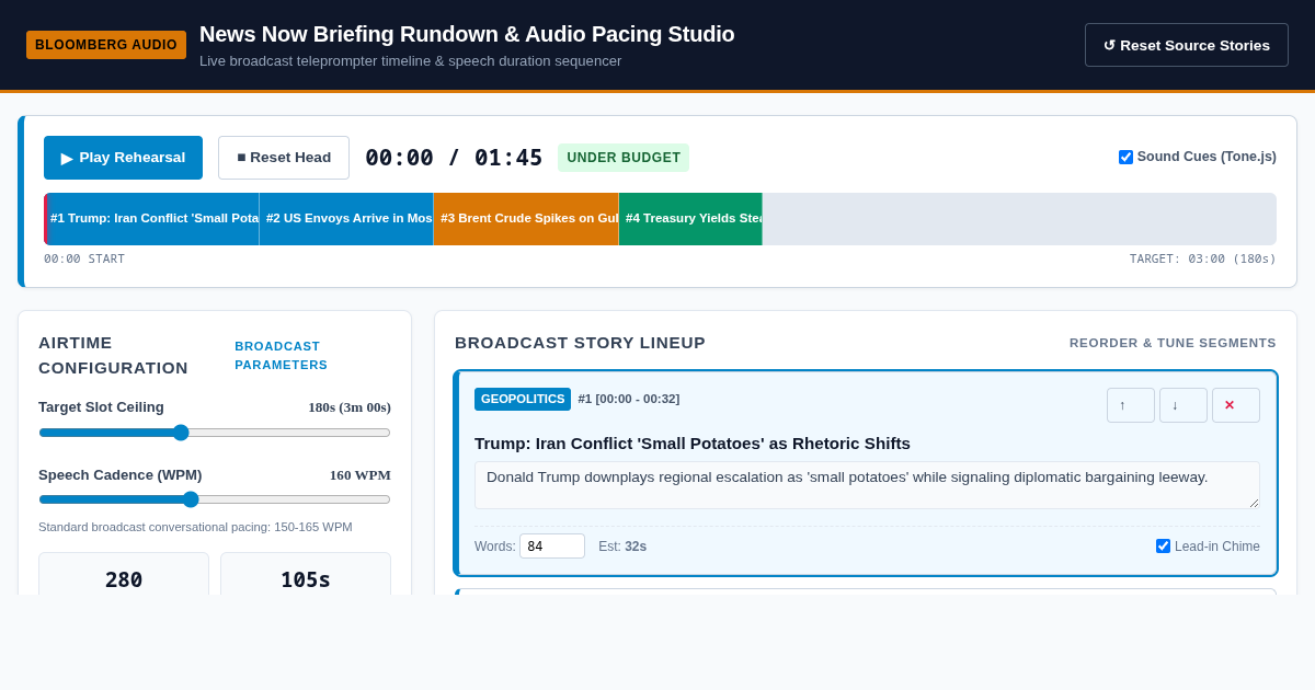 Bloomberg News Now Briefing Rundown & Audio Pacing Studio preview