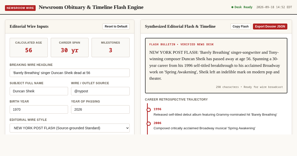 Newsroom Obituary & Timeline Flash Engine preview