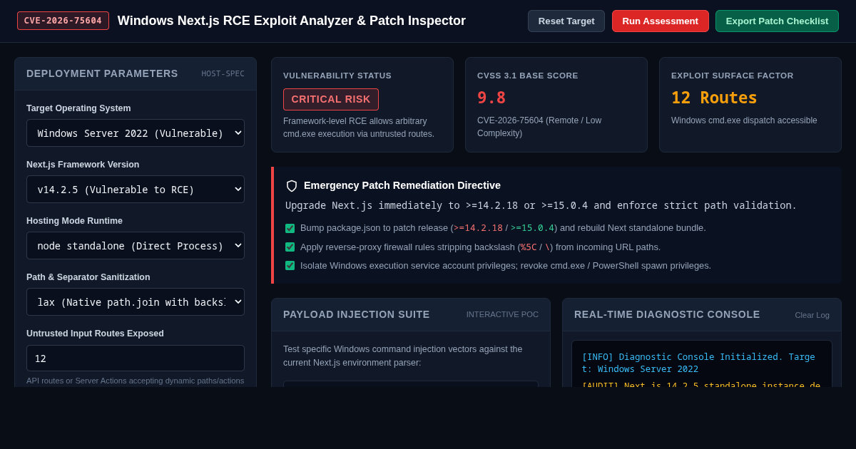 Windows Next.js RCE Exploit Analyzer & Patch Inspector preview