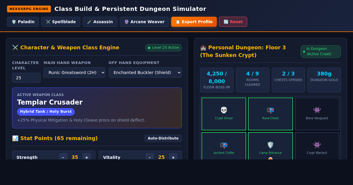 NexusRPG Class Build & Persistent Dungeon Simulator preview