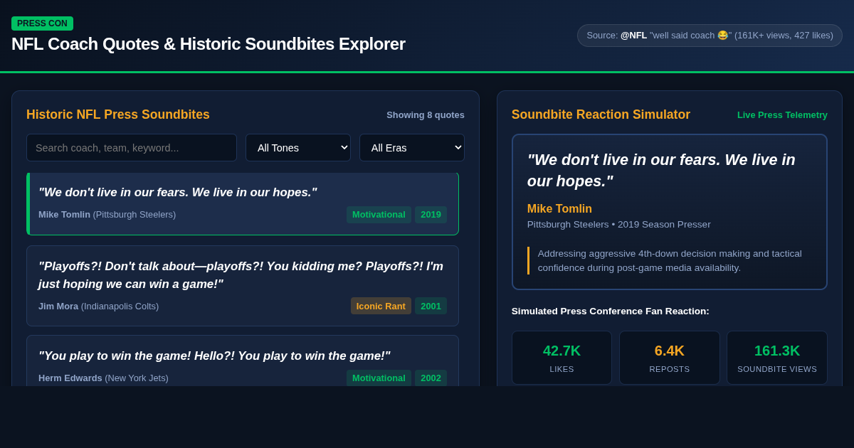 NFL Coach Quotes & Historic Soundbites Explorer preview