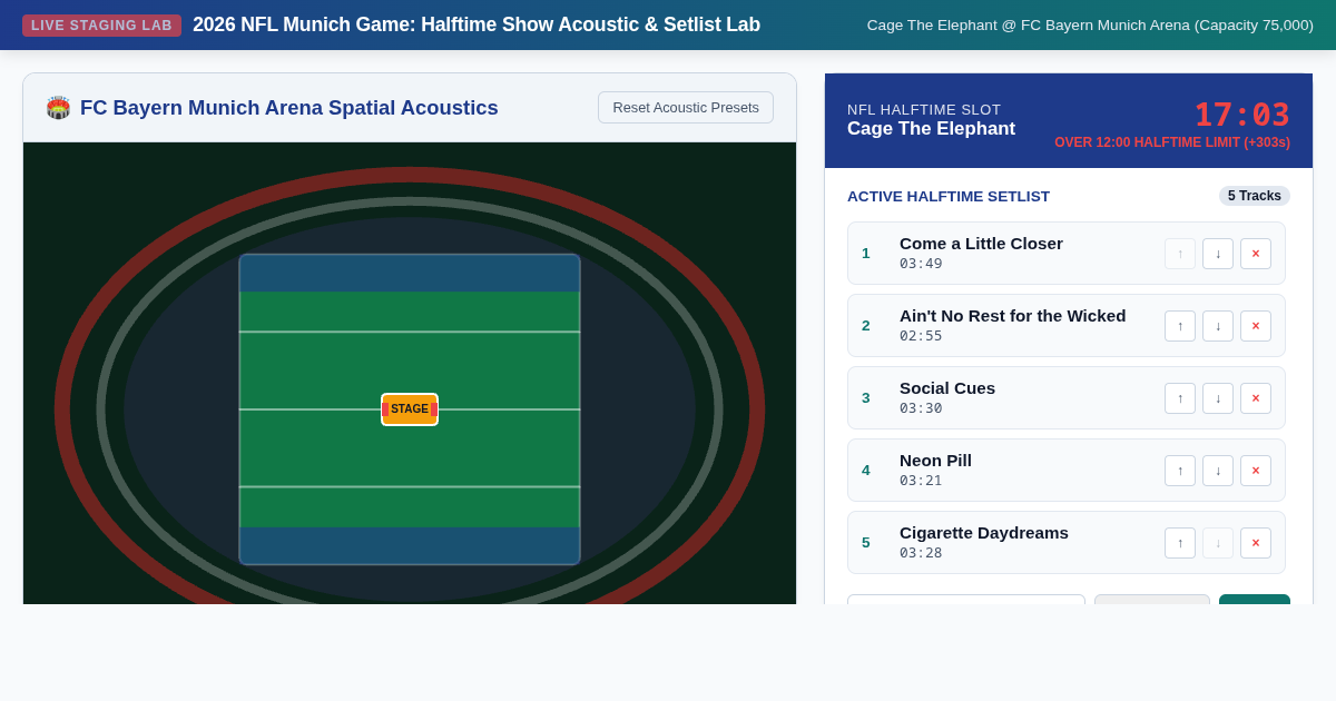 2026 NFL Munich Game Halftime Show Planner & Stadium Acoustics Lab preview
