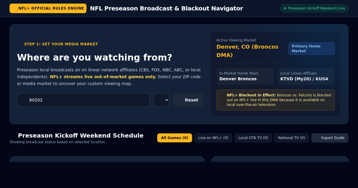 NFL Preseason Broadcast & Blackout Navigator | Live Market Guide preview
