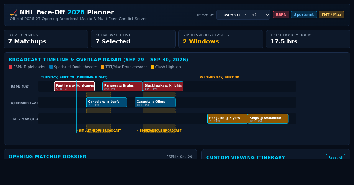 NHL Face-Off 2026 Opening Broadcast Matrix & Clash Planner preview