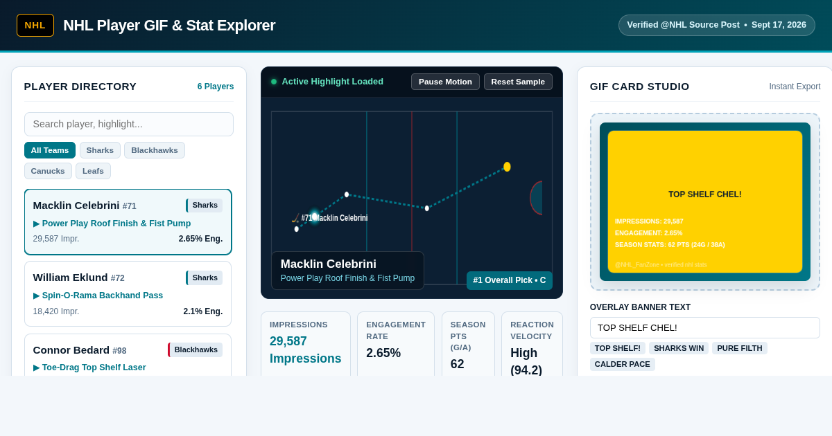 NHL Player GIF & Stat Explorer preview