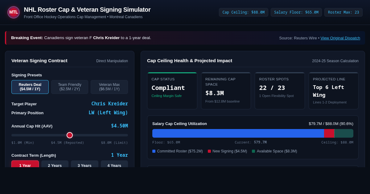 NHL Roster Cap & Veteran Signing Simulator preview