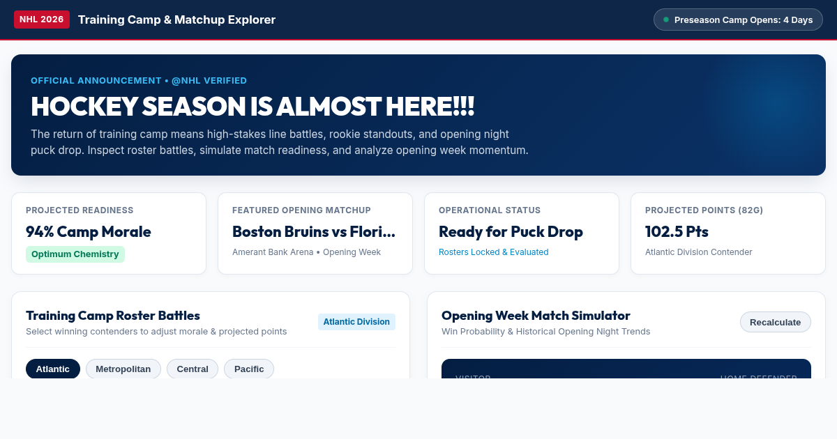 NHL Training Camp & Opening Week Matchup Explorer preview