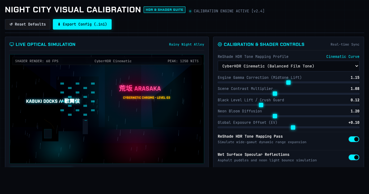 Night City Visual Calibration & HDR Reshade Suite preview