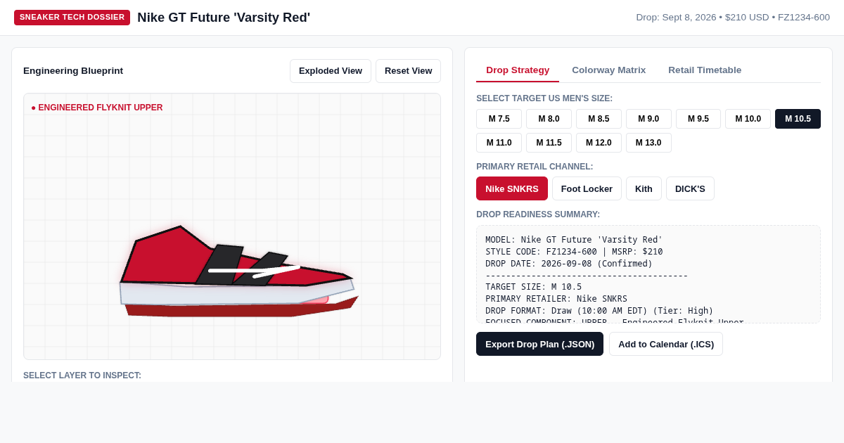 Nike GT Future 'Varsity Red' Release Dossier & Anatomy Explorer preview