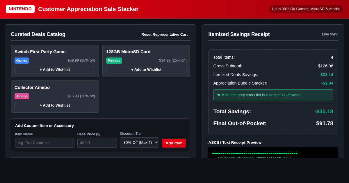 Nintendo Appreciation Sale Savings Calculator & Wishlist Stacker preview