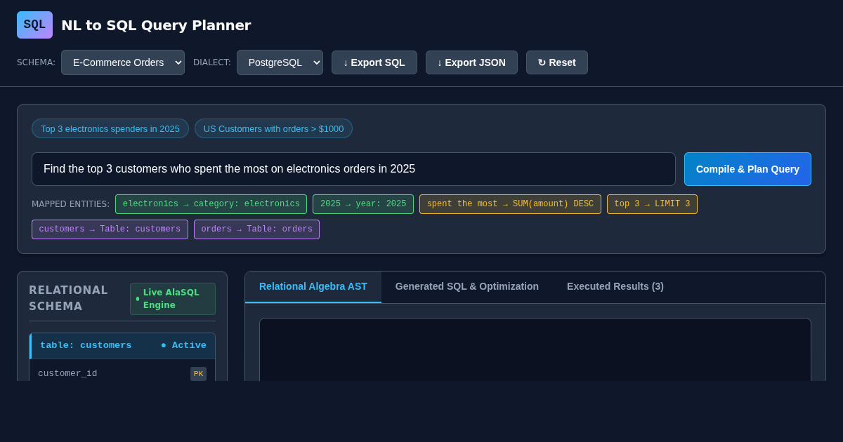 Natural Language SQL Query Planner & Schema Workbench preview