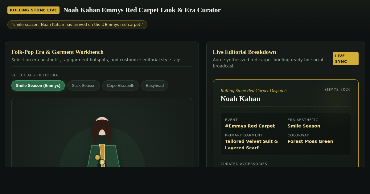 Noah Kahan Emmys Red Carpet Look & Era Curator preview