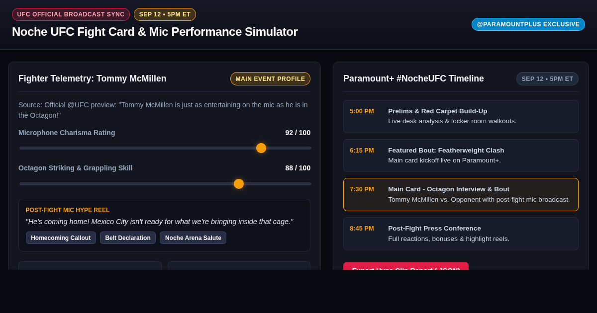 Noche UFC Fight Card and Mic Performance Simulator preview