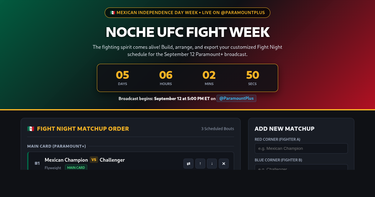 Noche UFC Fight Week Schedule & Matchup Builder preview