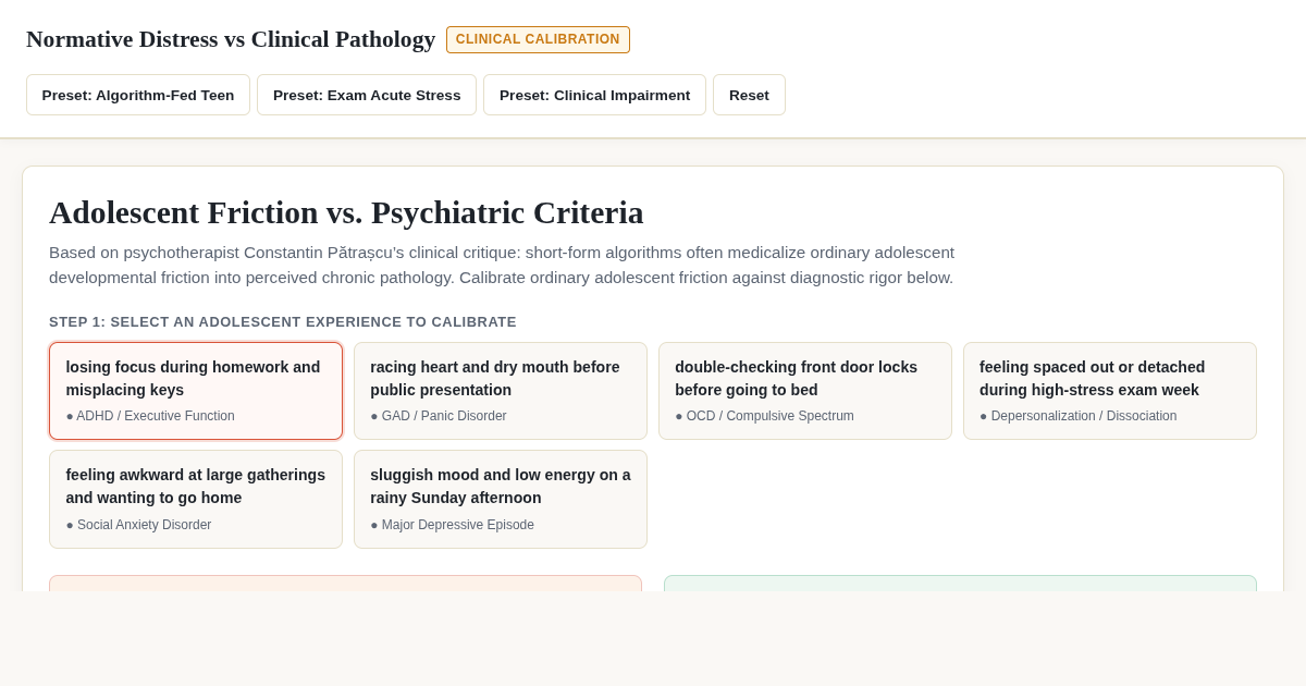 Normative Distress vs Clinical Pathology Explorer preview