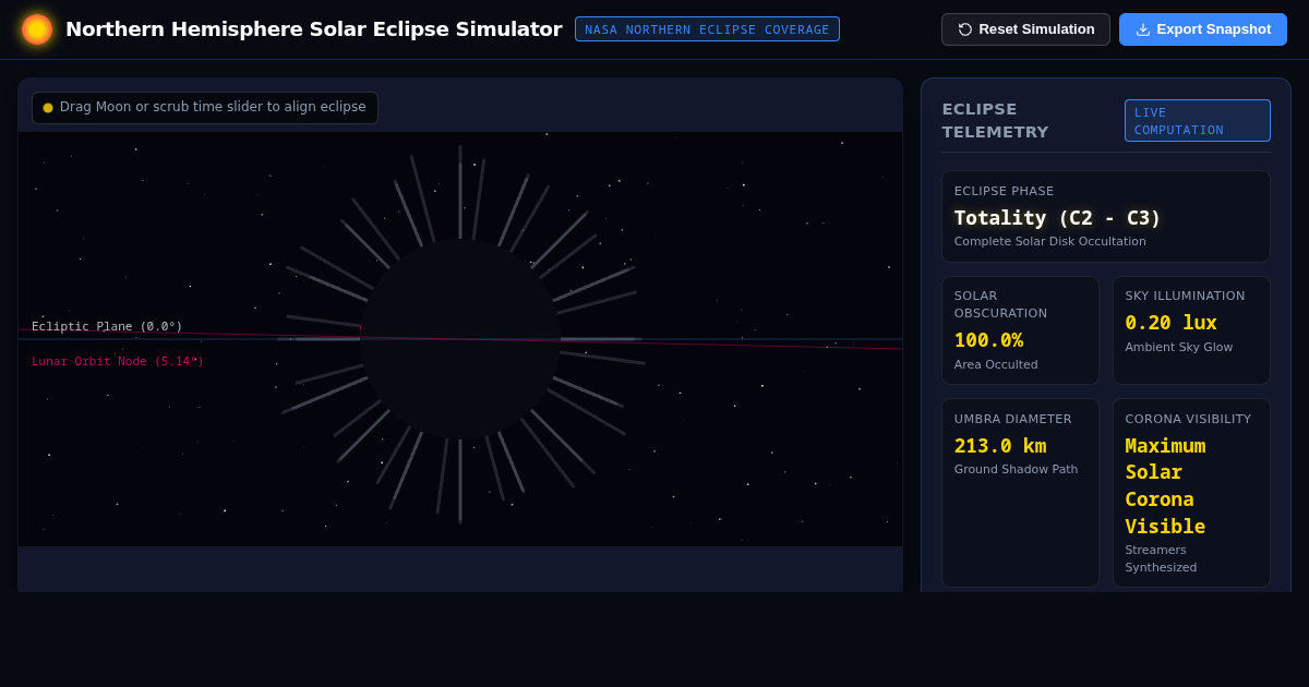 Northern Hemisphere Total Solar Eclipse Simulator preview