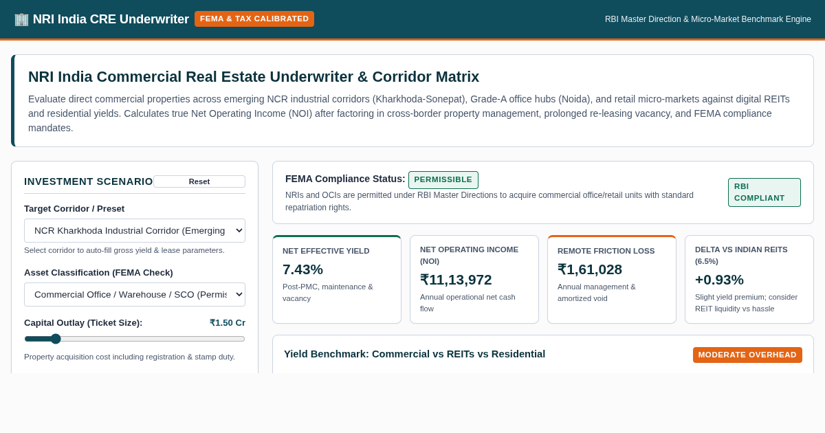 NRI India Commercial Real Estate Underwriter & Corridor Matrix preview