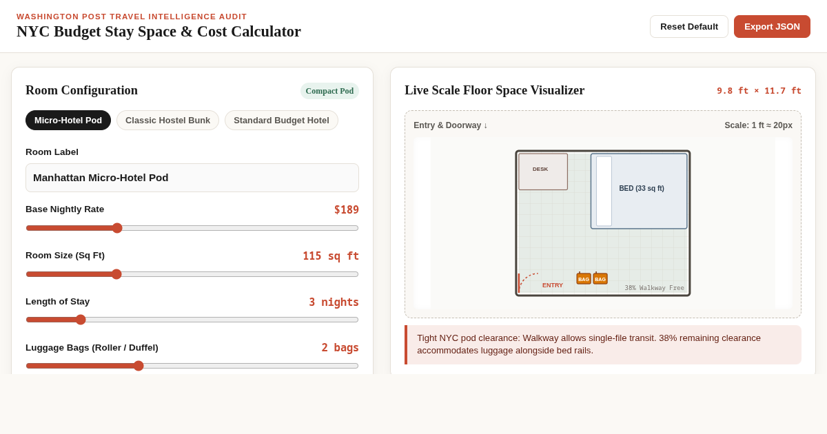 NYC Budget Stay Space & Cost Calculator preview