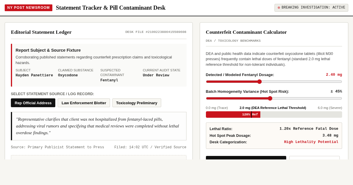 New York Post Statement Tracker & Counterfeit Pill Verification Desk preview