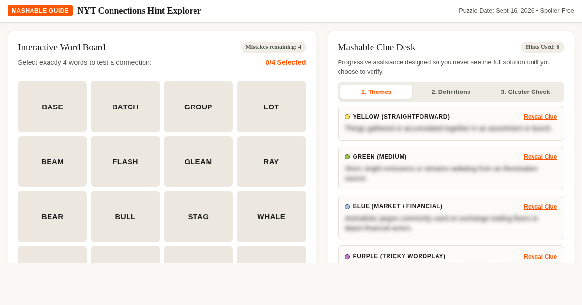 Mashable NYT Connections Spoiler-Free Hint Explorer preview