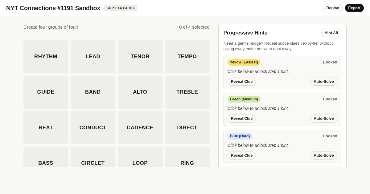 NYT Connections #1191 Solver & Category Sandbox preview
