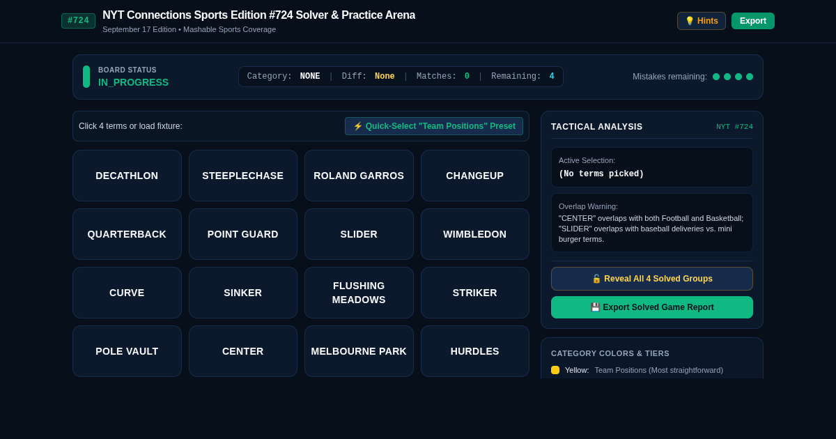 NYT Connections Sports Edition #724 Solver & Practice Arena preview
