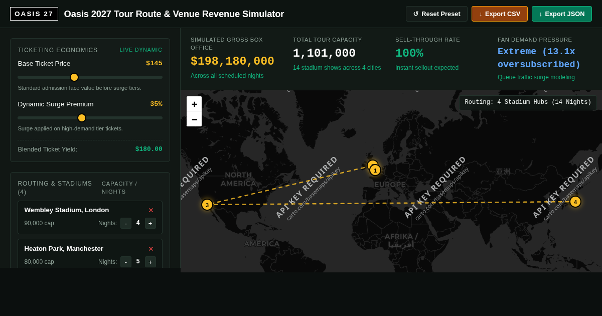 Oasis 2027 Tour Route & Venue Revenue Simulator preview