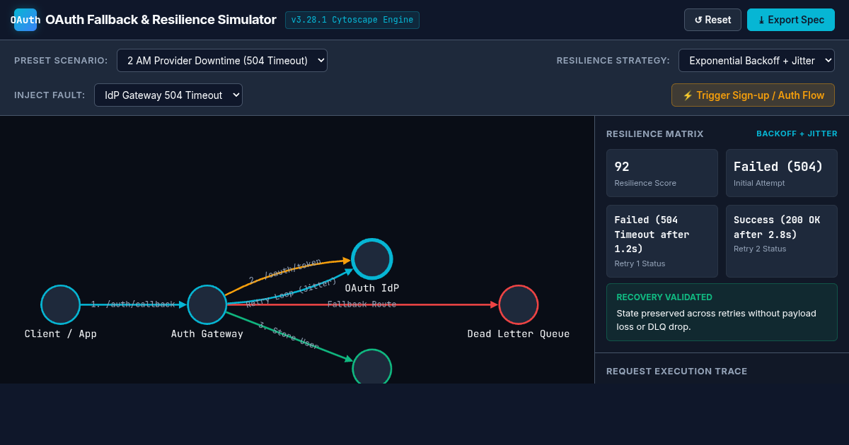 OAuth Fallback & Resilience Simulator preview