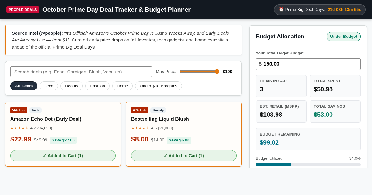 October Prime Day Deal Tracker & Budget Planner preview