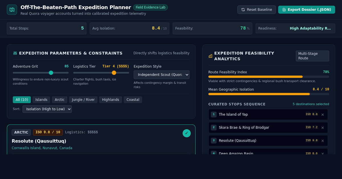 Off-The-Beaten-Path Expedition Planner & Evidence Explorer preview
