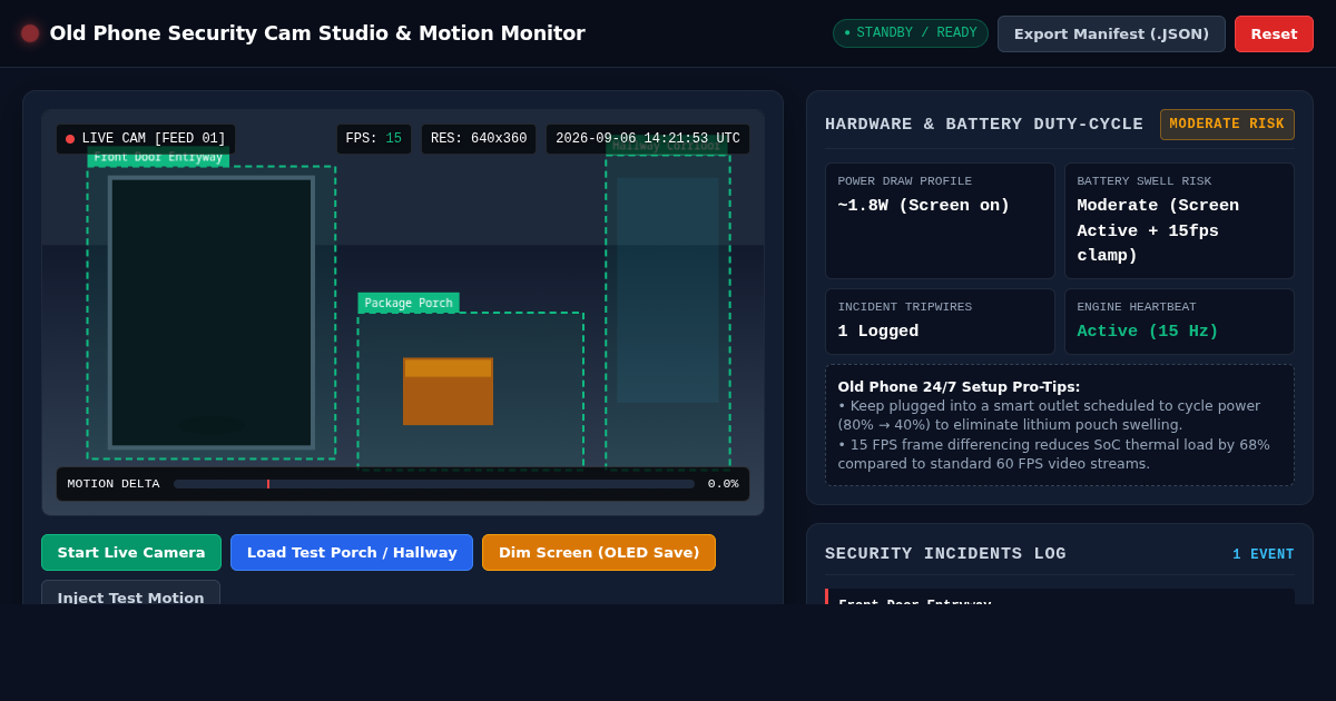 Old Phone Security Cam Studio & Motion Monitor preview