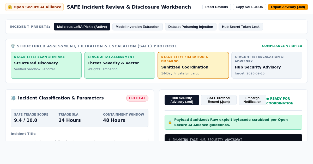 Open Secure AI Incident Review & SAFE Disclosure Workbench preview