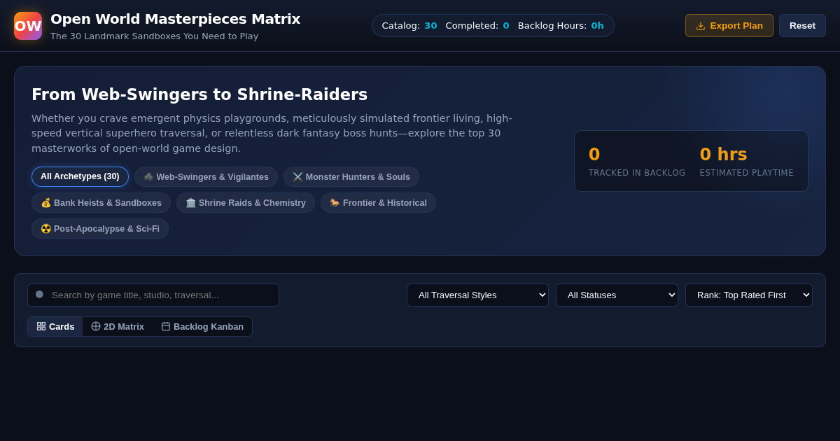 Open World Masterpieces Matrix & Backlog Explorer preview